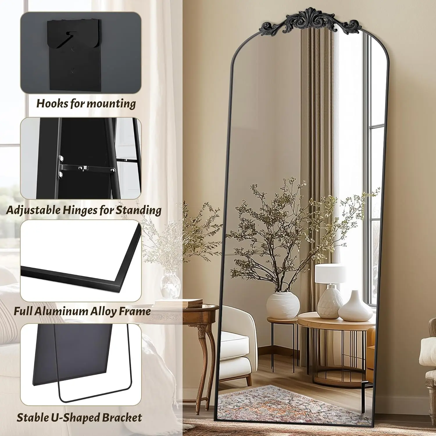 Antok 71" x 28" Full-Length Floor Mirror – Elegant Carved Frame - Image 5