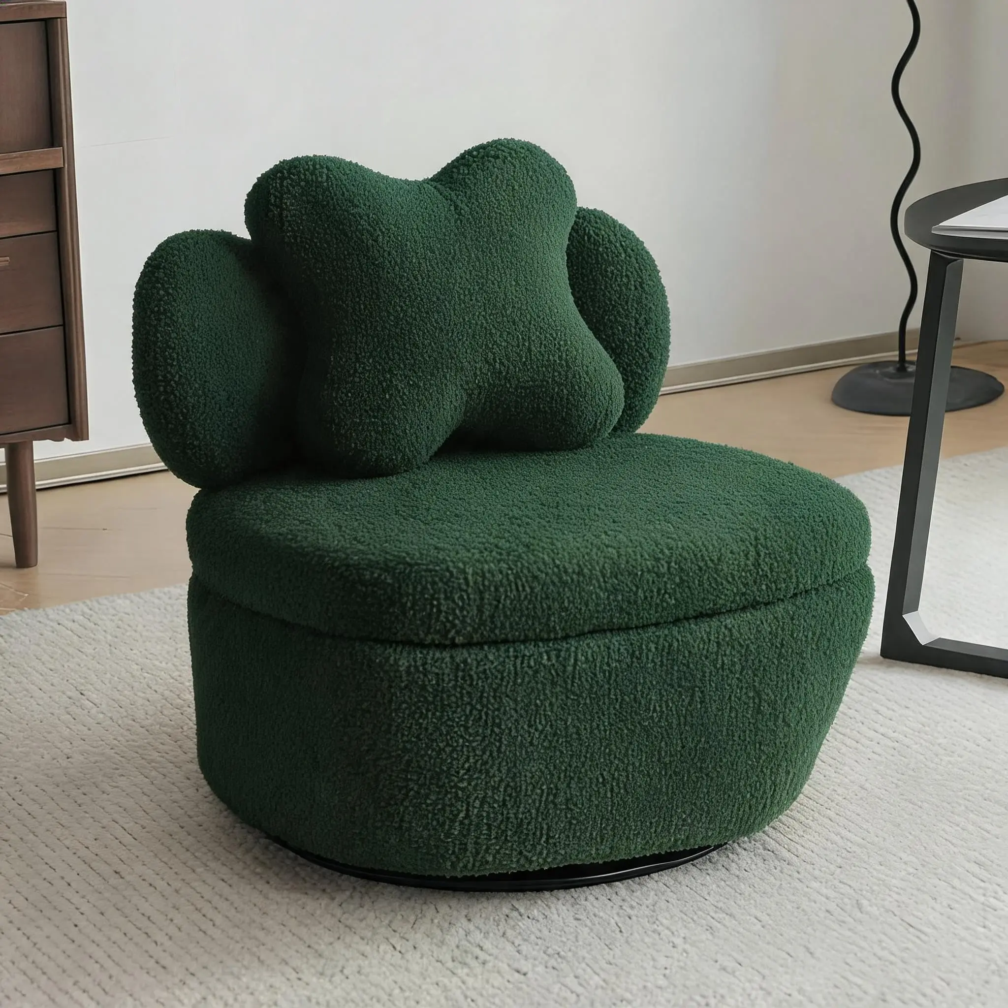 360° Swivel Accent Chair with Hidden Storage – Teddy Velvet Heart-Back Armchair - Image 6