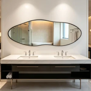 Modern Asymmetrical Full-Length Mirror – Black Aluminum Frame, 22" x 63" - Thumbnail Image 3