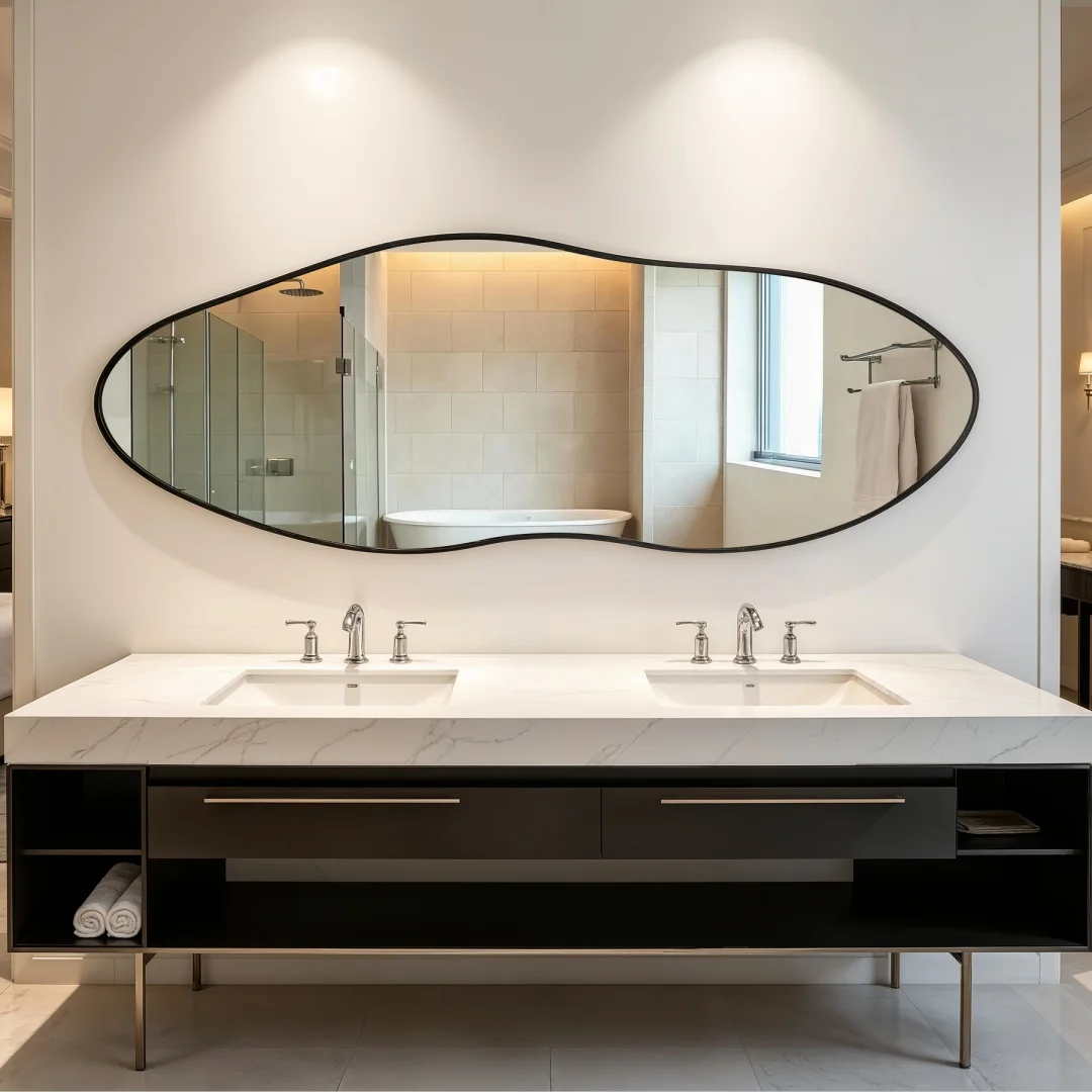 Modern Asymmetrical Full-Length Mirror – Black Aluminum Frame, 22" x 63" - Image 3