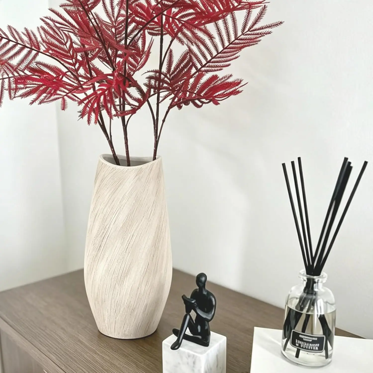 Large Modern White Ceramic Flower Vase – 14-Inch Decorative Home Accent - Image 3