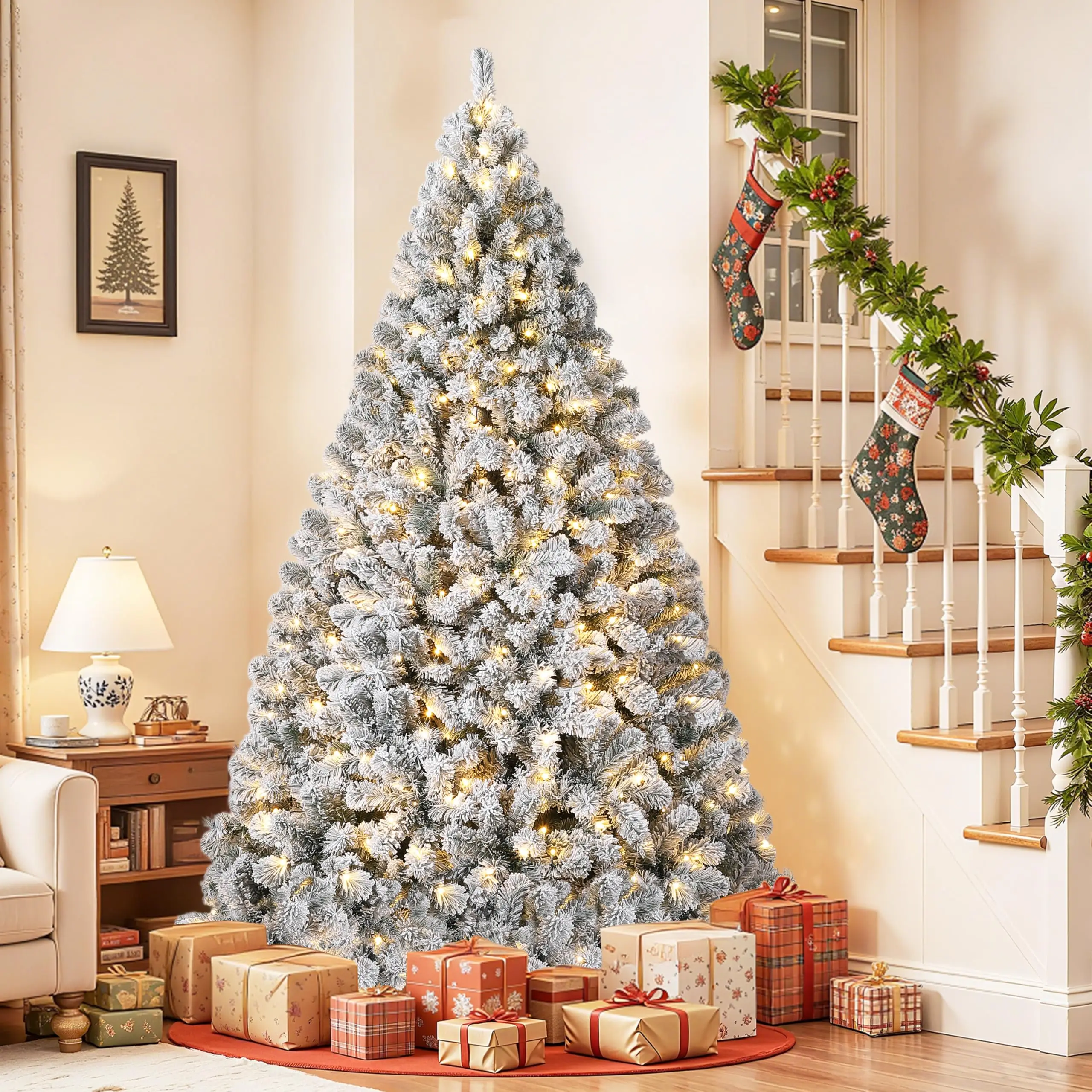 Snow-Flocked Pre-Lit Christmas Tree – 4.5 FT / 9 FT with 100 Lights - Image 3