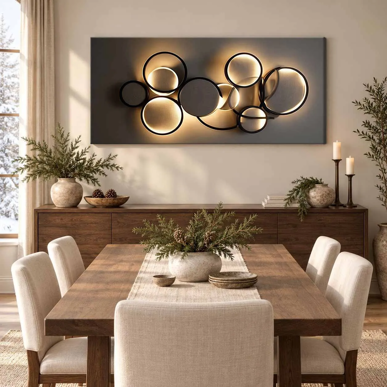 Beige Gallery Wrapped Canvas Wall Art – Modern Abstract Geometric Design - Image 2