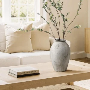 13.2-Inch Wabi-Sabi Ceramic Flower Vase – Weathered Stone Greige Decorative Vase - Thumbnail Image 6