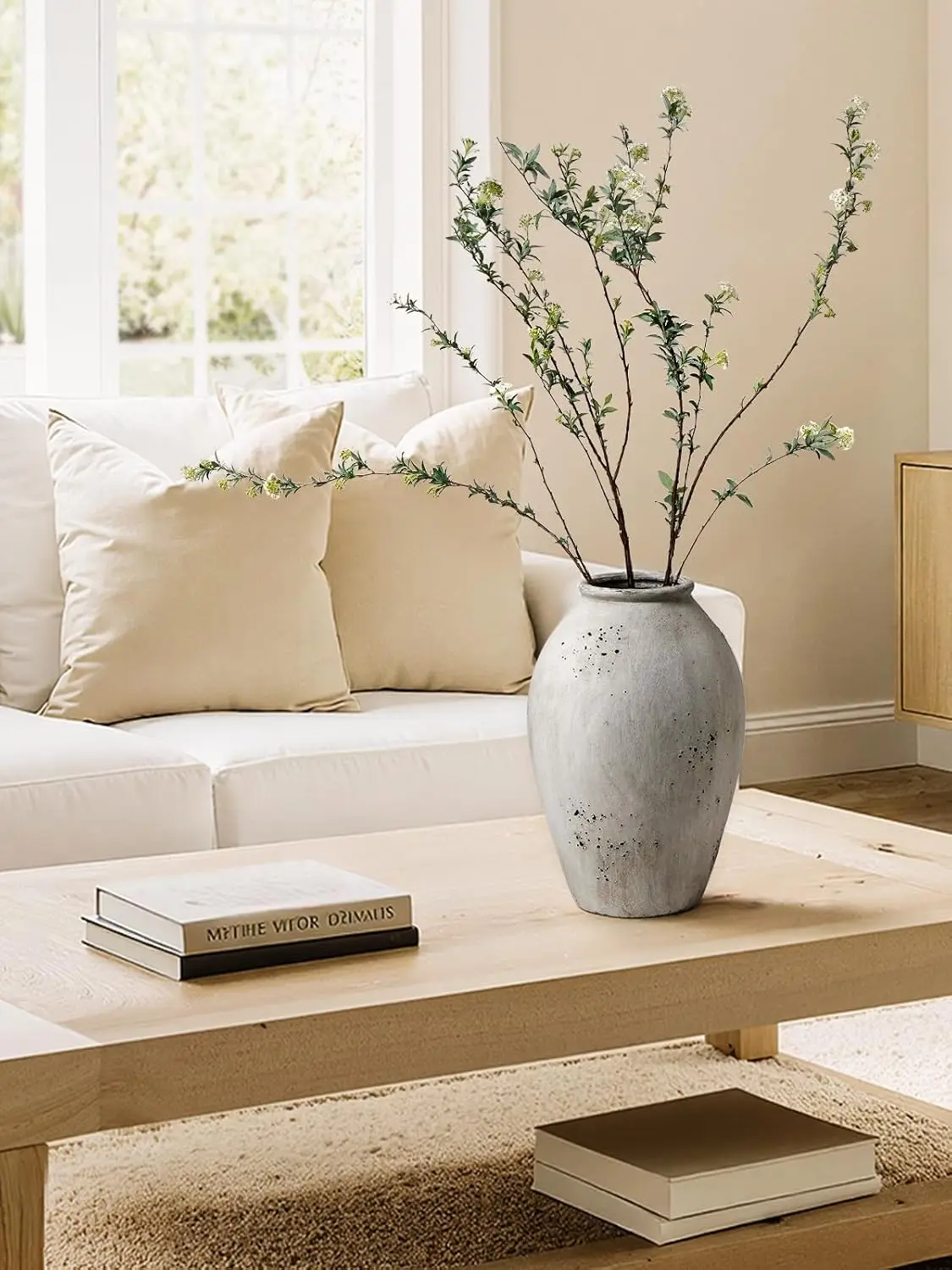 13.2-Inch Wabi-Sabi Ceramic Flower Vase – Weathered Stone Greige Decorative Vase - Image 6