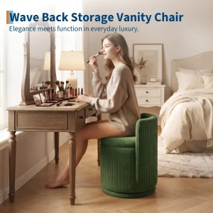 360° Swivel Vanity Chair with Hidden Storage – Elegant Velvet Accent Chair - Thumbnail Image 4