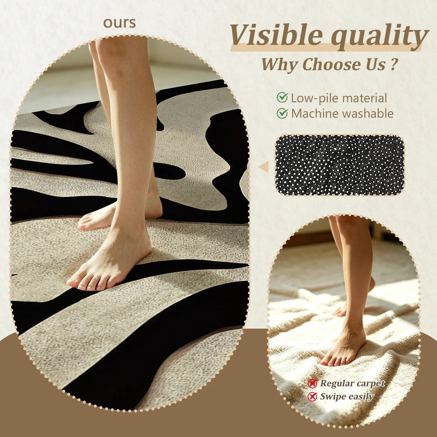 Black & Beige Abstract Leaf Area Rug – Soft Velvet, Non-Slip & Machine Washable - Image 7