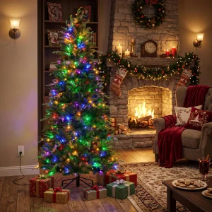 Pre-Lit Artificial Christmas Tree – 6FT & 7.5FT with Colorful LED Lights - Thumbnail Image 7