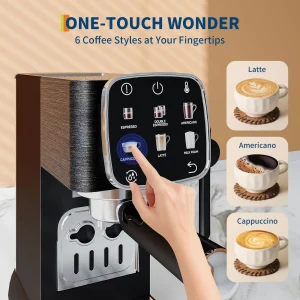 20-Bar Espresso Machine – Compact Stainless Steel Coffee Maker with Milk Frother - Thumbnail Image 2