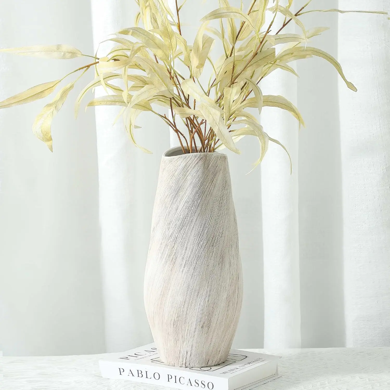 Large Modern White Ceramic Flower Vase – 14-Inch Decorative Home Accent - Image 1