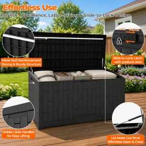 120-Gallon Waterproof Outdoor Storage Box – Resin Patio Deck Box with Lockable Lid - Thumbnail Image 4