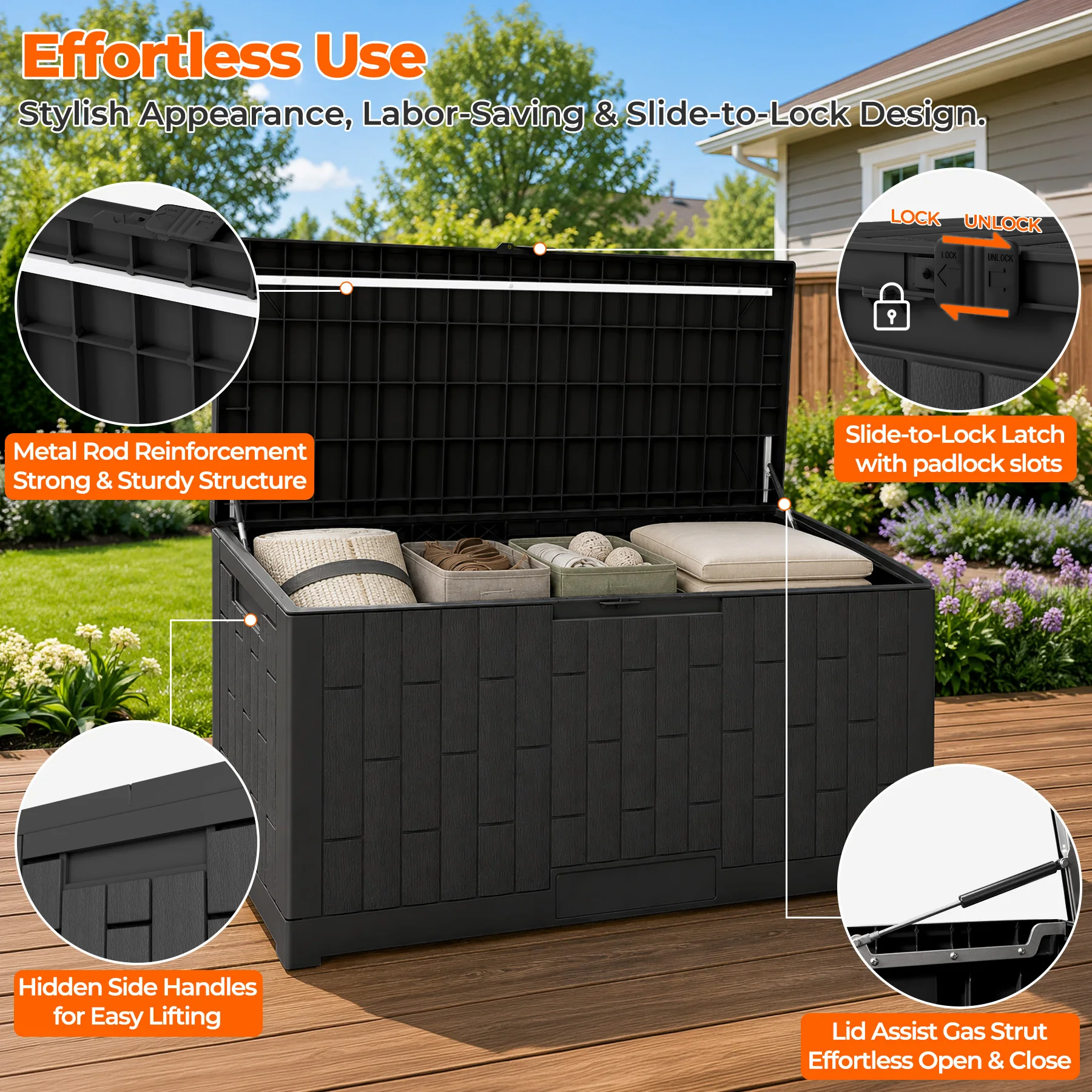 120-Gallon Waterproof Outdoor Storage Box – Resin Patio Deck Box with Lockable Lid - Image 4