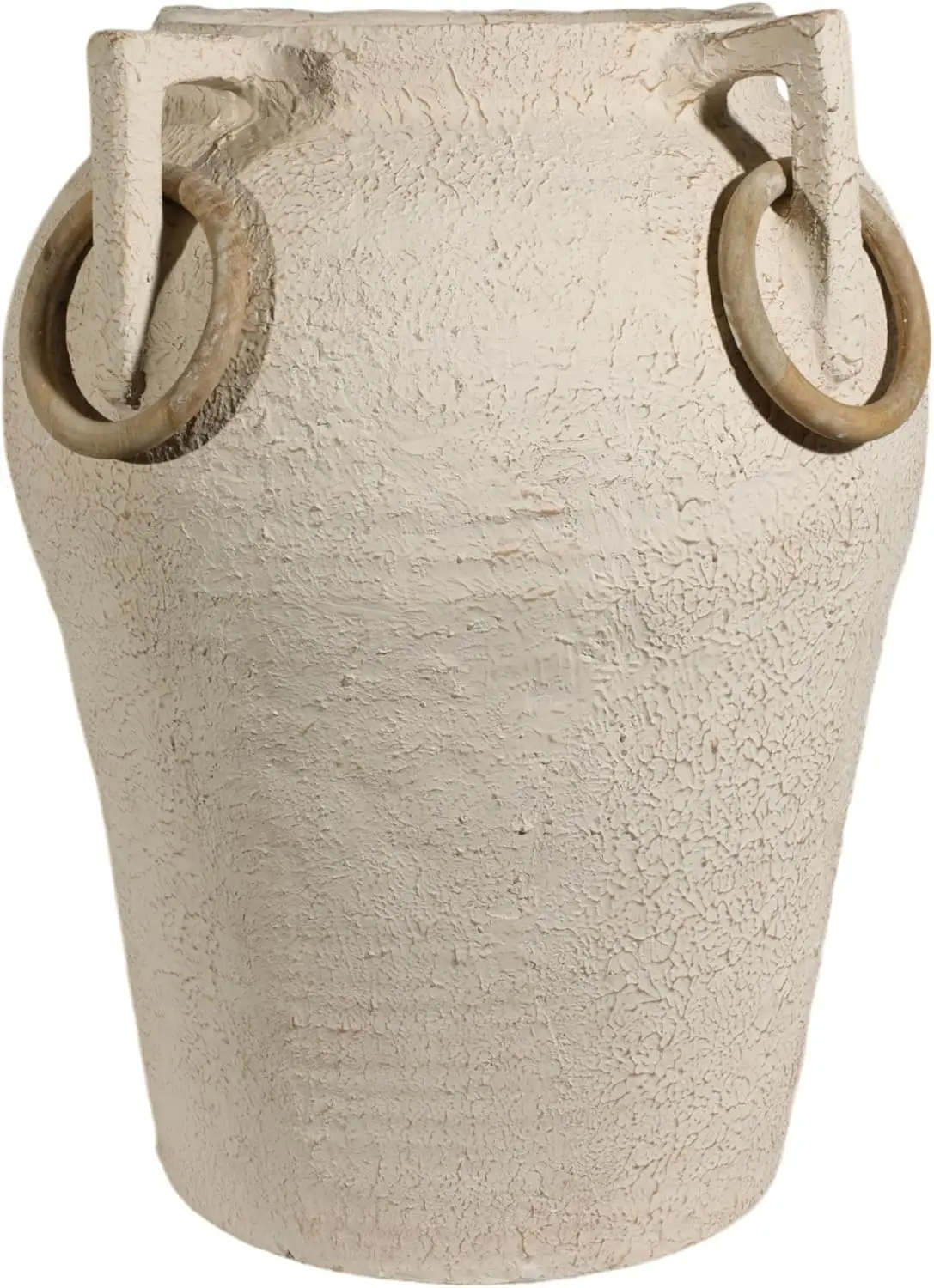 Large Rustic Pottery Floor Vase – 26-Inch Textured Ivory & Tan Vase with Mango Wood Ring Handles - Image 6