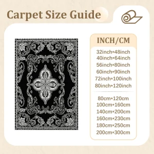 Black & White Vintage Paisley Area Rug – Soft Velvet, Non-Slip & Machine Washable - Thumbnail Image 2