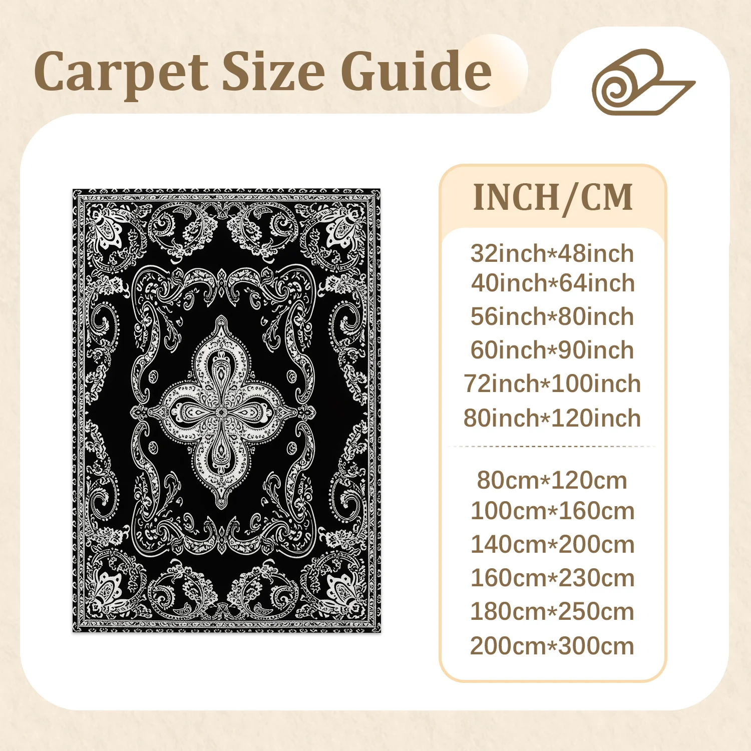 Black & White Vintage Paisley Area Rug – Soft Velvet, Non-Slip & Machine Washable - Image 2