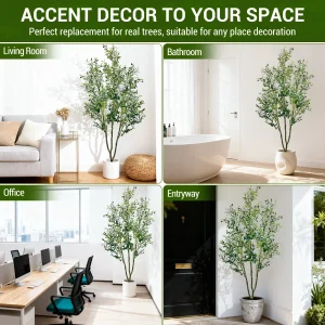 Artificial Olive Tree – 5FT/6FT Tall Realistic Faux Plant with Decorative Pot - Thumbnail Image 5