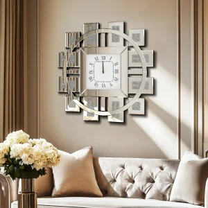 Elegant 24" Crushed Diamond Wall Clock – Silver Mirror Finish - Thumbnail Image 6