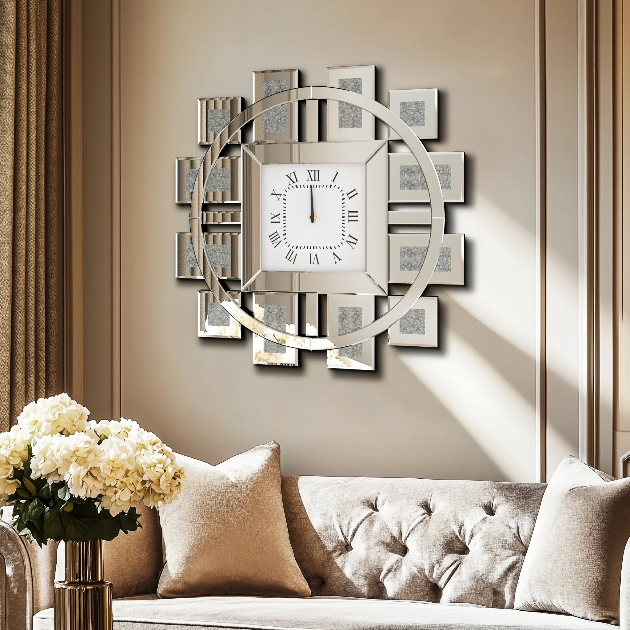 Elegant 24" Crushed Diamond Wall Clock – Silver Mirror Finish - Image 6