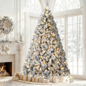 Snow-Flocked Pre-Lit Christmas Tree – 4.5 FT / 9 FT with 100 Lights