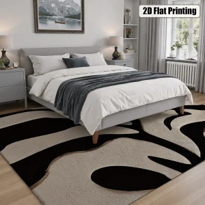 Black & Beige Abstract Leaf Area Rug – Soft Velvet, Non-Slip & Machine Washable - Thumbnail Image 6