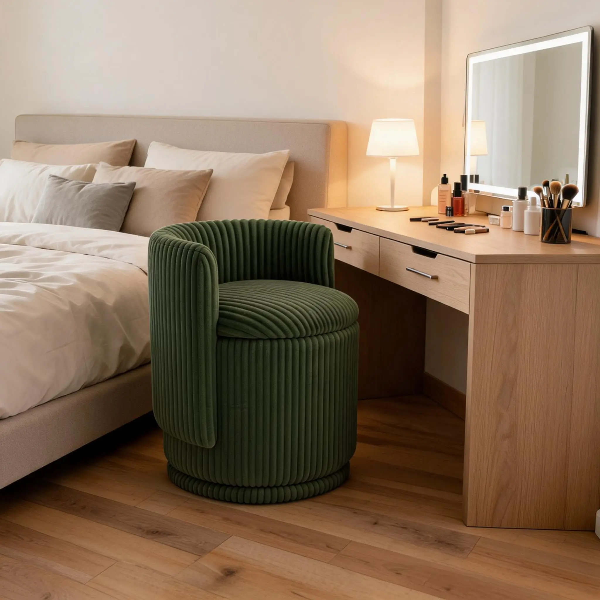 360° Swivel Vanity Chair with Hidden Storage – Elegant Velvet Accent Chair - Image 1