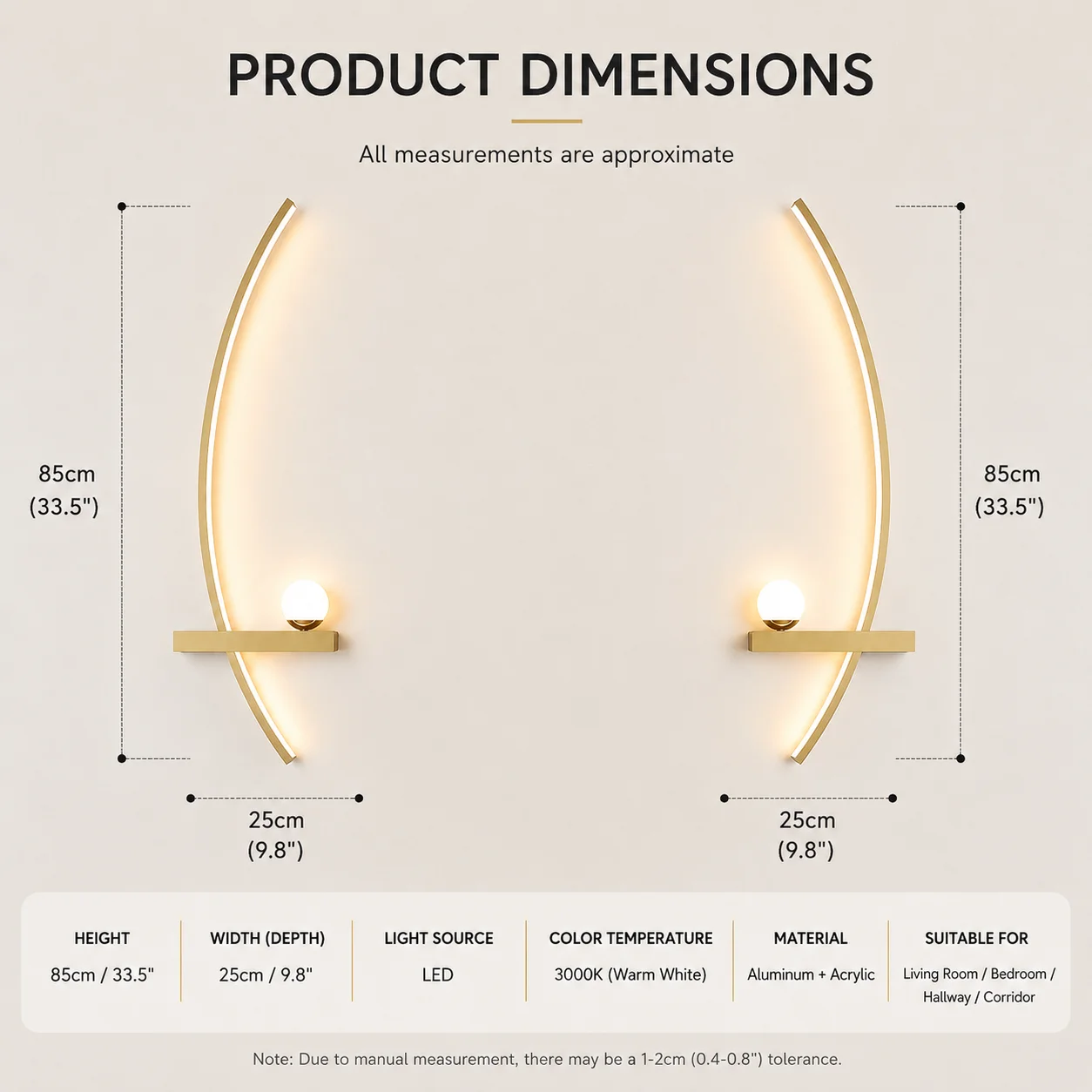 Modern Curved Crescent LED Wall Lamp – 3-Color Minimalist Decorative Lighting - Image 5