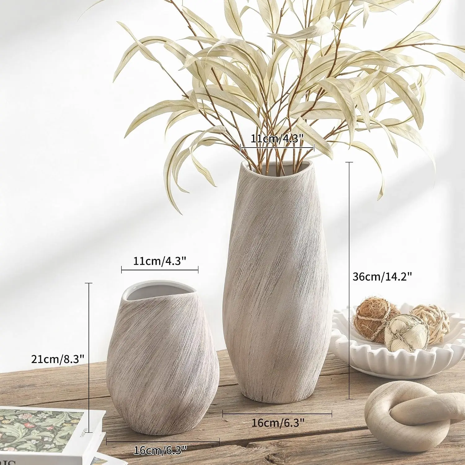 Large Modern White Ceramic Flower Vase – 14-Inch Decorative Home Accent - Image 6