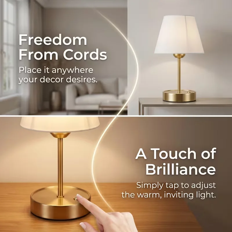 Cordless Rechargeable Table Lamps – 3 Color Modes, Touch Control & Elegant Pleated Shade - Image 5