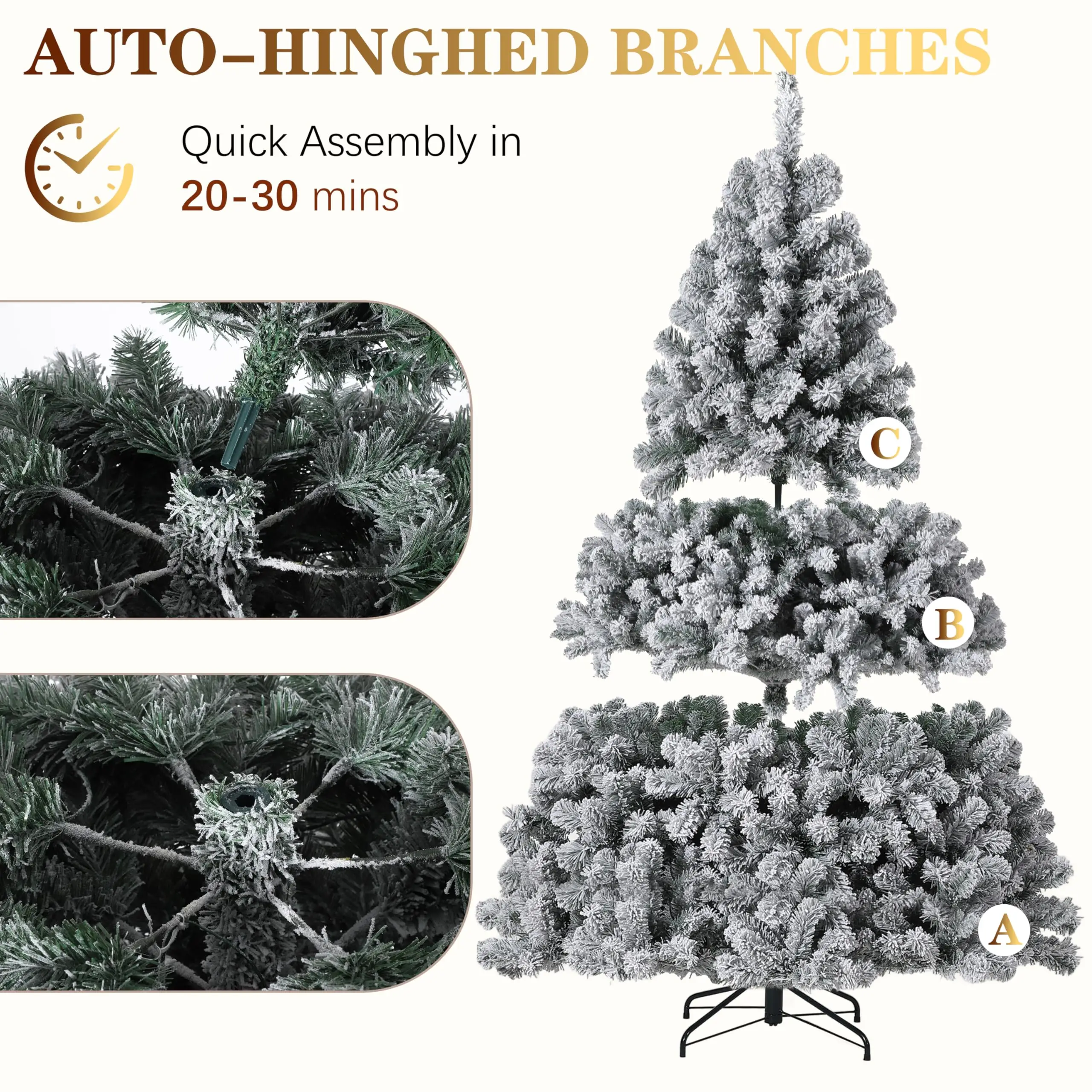 Snow-Flocked Pre-Lit Christmas Tree – 4.5 FT / 9 FT with 100 Lights - Image 4